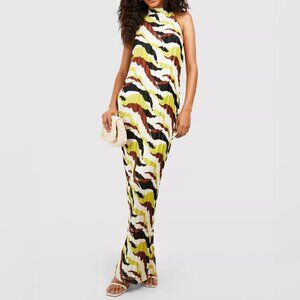 Summer Halter Plisse Multicolor Sheath Maxi Sun Dress